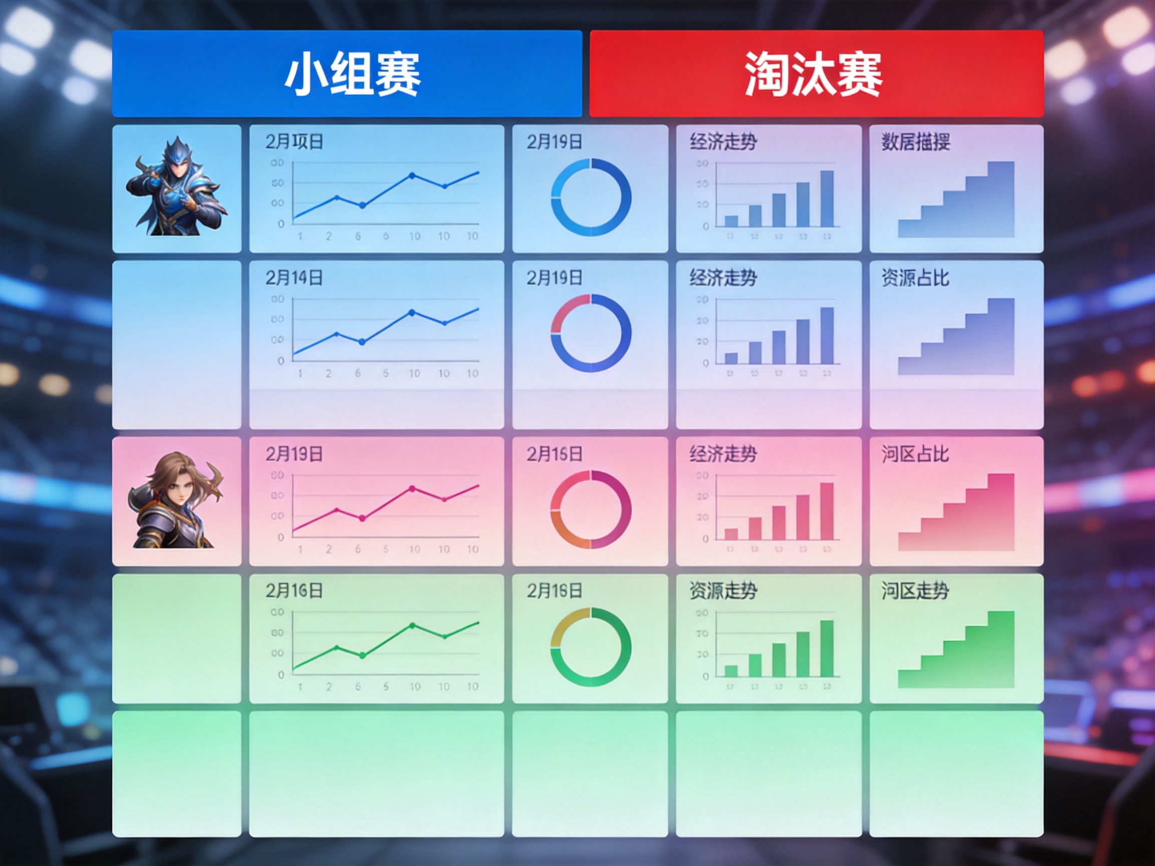 电竞赛事赛程安排与比赛结果排列展示的信息板示意图